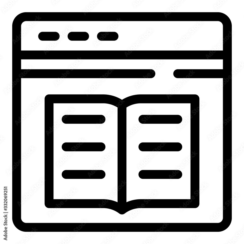 Poster book in application window icon. outline book in application window vector icon for web design isola