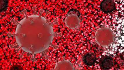 Coronavirus blood cells under a microscope 3D virus 2019-nCoV abstract background epidemic pandemic protection stop KOVID-19