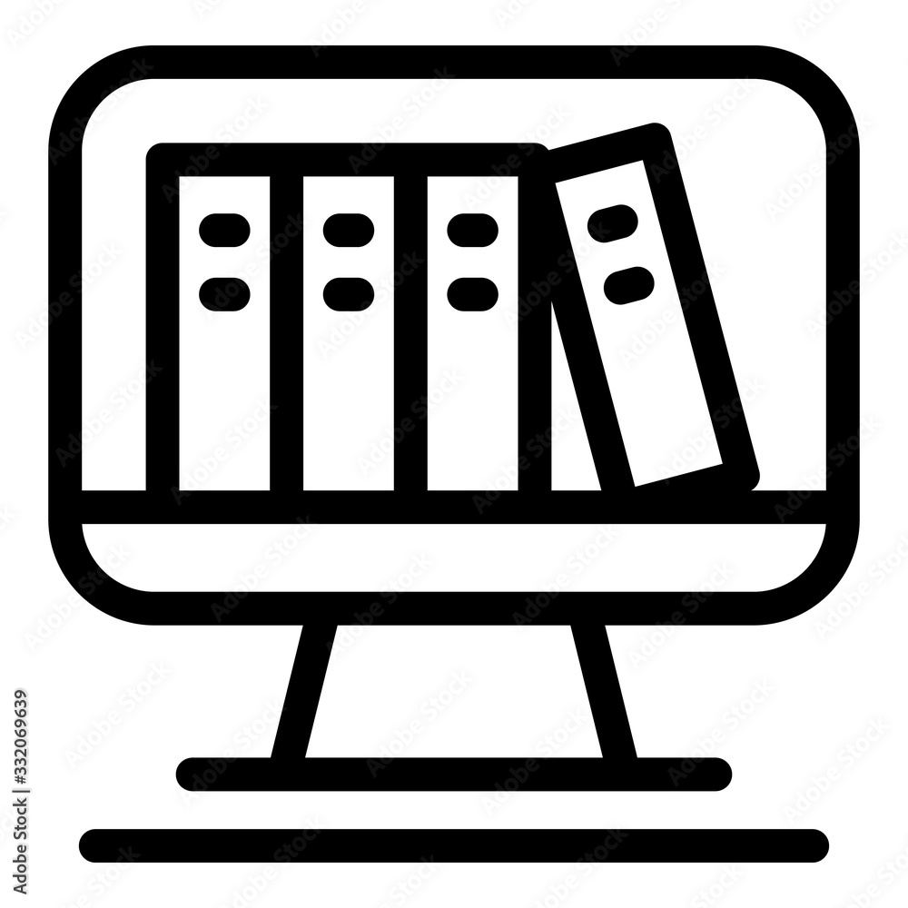 Poster books on a computer screen icon. outline books on a computer screen vector icon for web design isola