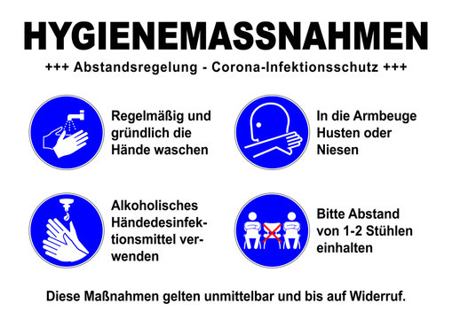 ds61 DiskretionSchild - german sign: Hygienemassnahmen / Abstandsregelung - Corona Infektionsschutz - Frühstückspause, Vesperpause, Abstand halten - Hände waschen, desinfizieren. DIN A1 A2 A3 A4 g9339