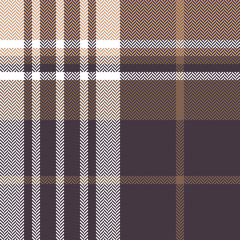 Plaid pattern seamless vector texture. Herringbone tartan check plaid in brown, orange, and white for flannel shirt, blanket, throw, duvet cover, or other modern autumn winter textile design.