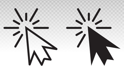 Mouse pointer arrow clicked or cursor click line art flat icon for apps and websites