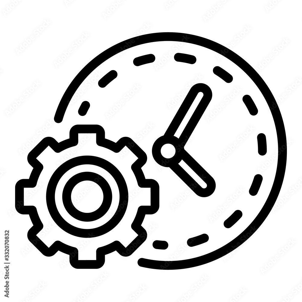 Poster clock and gear icon. outline clock and gear vector icon for web design isolated on white background