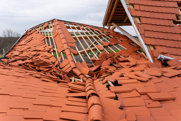 Broken roof after a storm