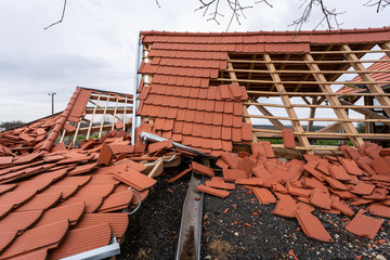 Broken roof after a storm