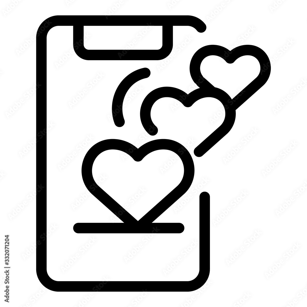 Poster smartphone and hearts icon. outline smartphone and hearts vector icon for web design isolated on whi