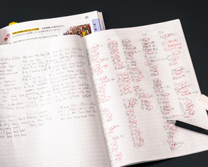 中学生の勉強風景、ノート