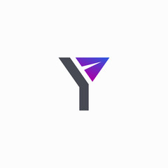 letter y with paper plane logo template - obrazy, fototapety, plakaty