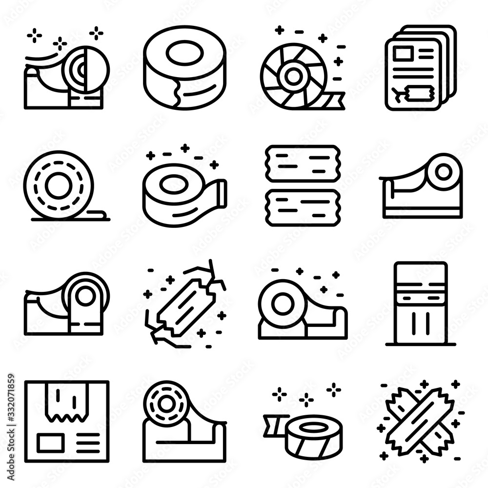Poster scotch tape icons set. outline set of scotch tape vector icons for web design isolated on white back