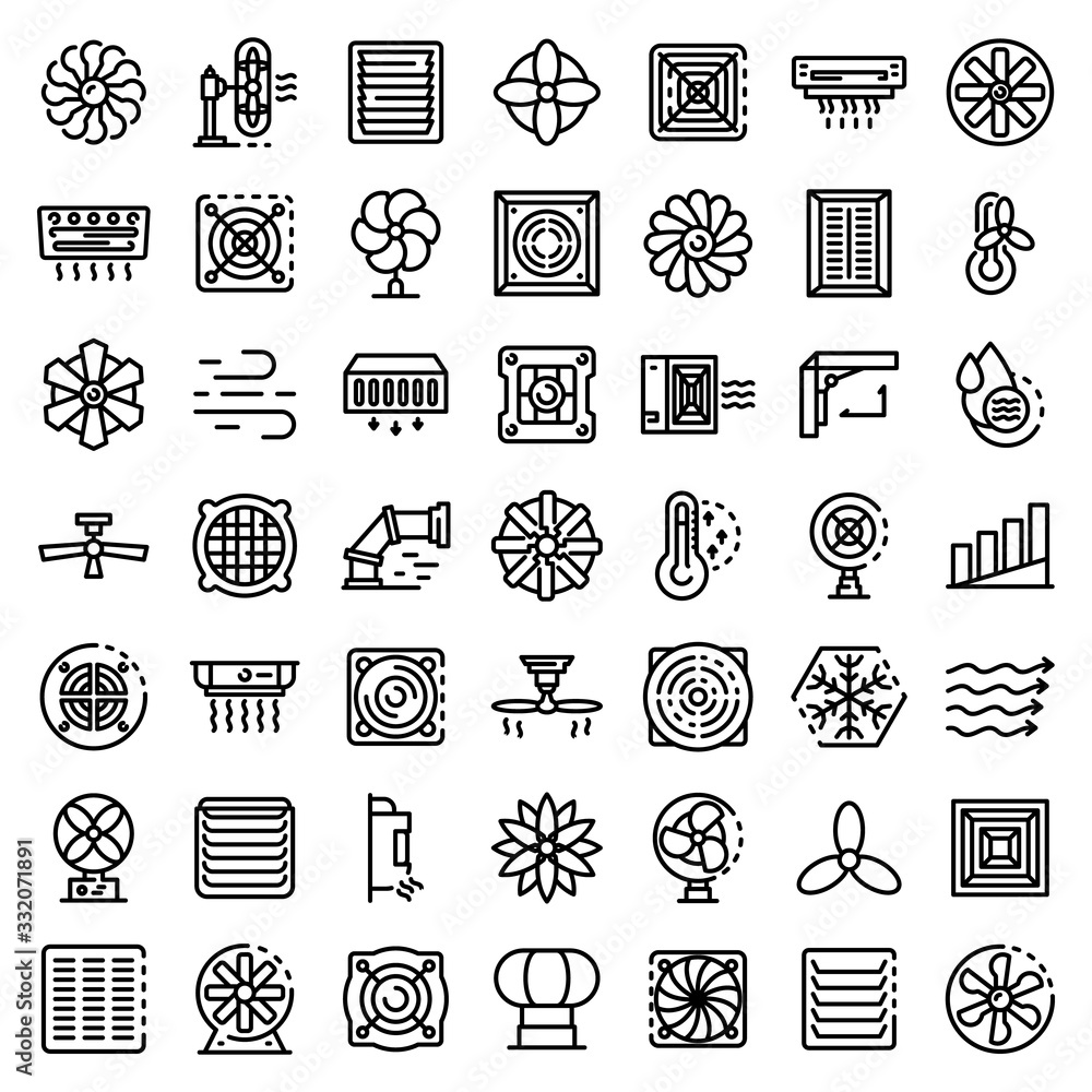 Poster ventilation icons set. outline set of ventilation vector icons for web design isolated on white back