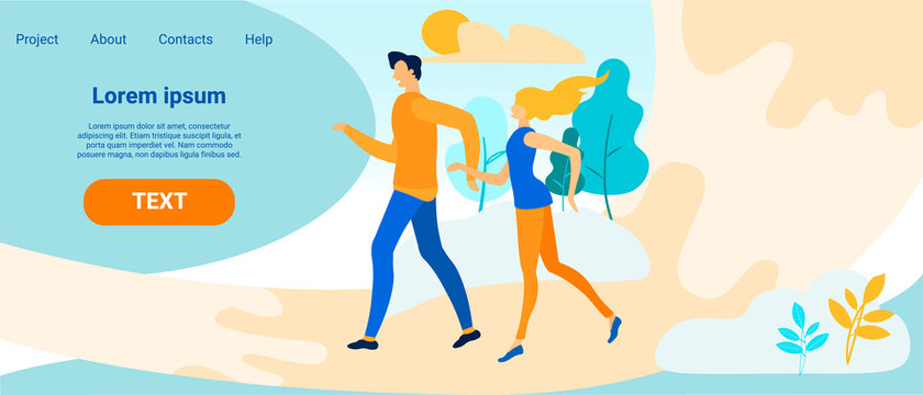 Flat Landing Page with Hipster Man and Woman on Dating Outdoors. Happy Cartoon Male and Female Characters Having First Romantic Meeting In City Park. Vector Vacation Lifestyle Illustration