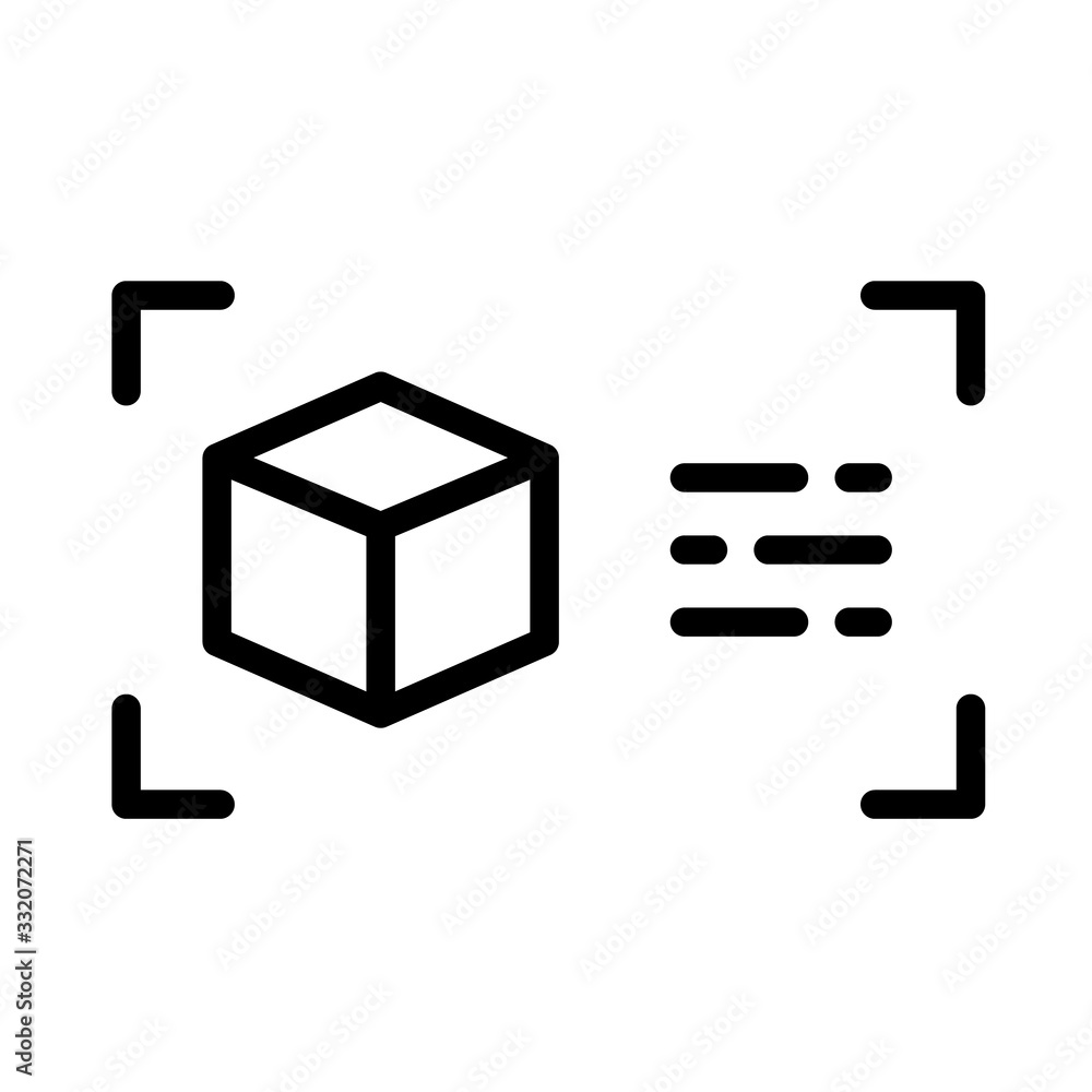 Poster augmented reality 3d object info outline vector icon isolated on white background. ar and vr linear 