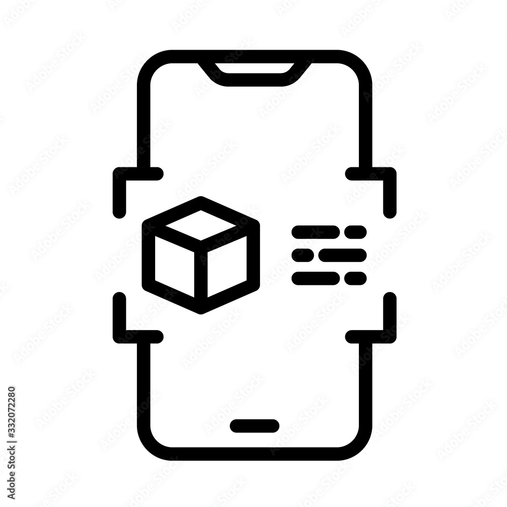 Poster augmented reality smartphone app outline vector icon isolated on white background. ar and vr line ic