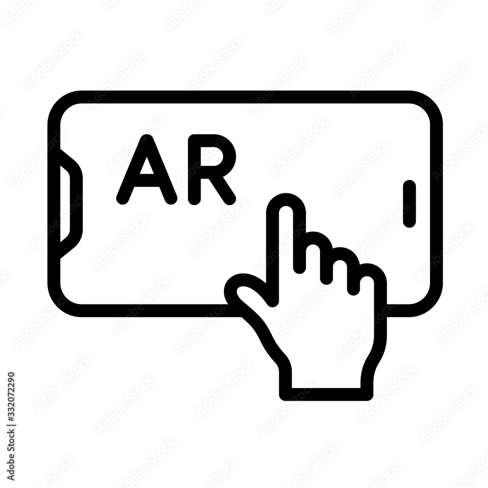 Poster augmented reality smartphone app touchscreen outline vector icon isolated on white background. ar an