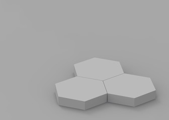 3d white gray hexagon podium minimal studio background. Abstract 3d geometric shape object illustration render. Display for cosmetics and beauty fashion product.