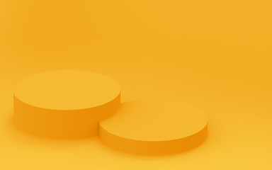 3d yellow cylinder podium minimal studio background. Abstract 3d geometric shape object illustration render. Display for summer holiday product.