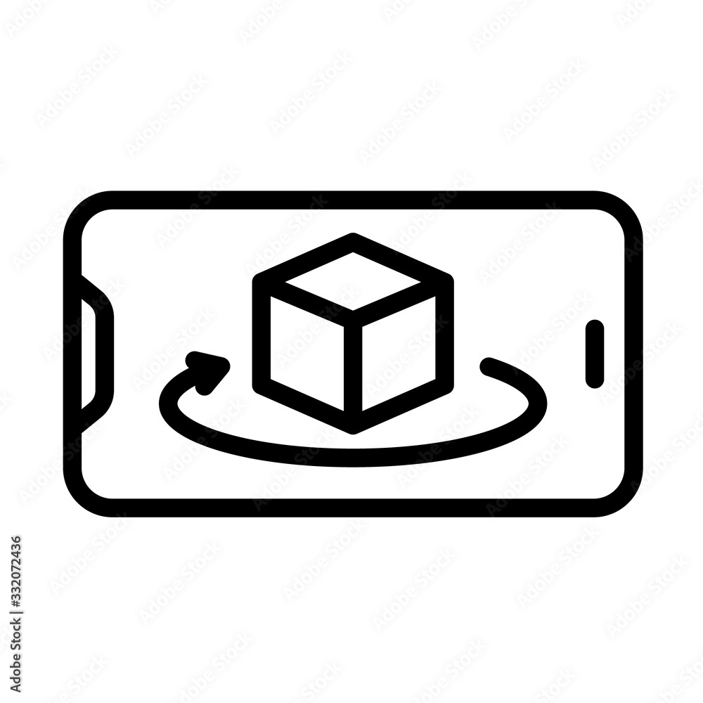 Aufkleber augmented reality 360 object rotation on smartphone outline vector icon isolated on white. ar and vr
