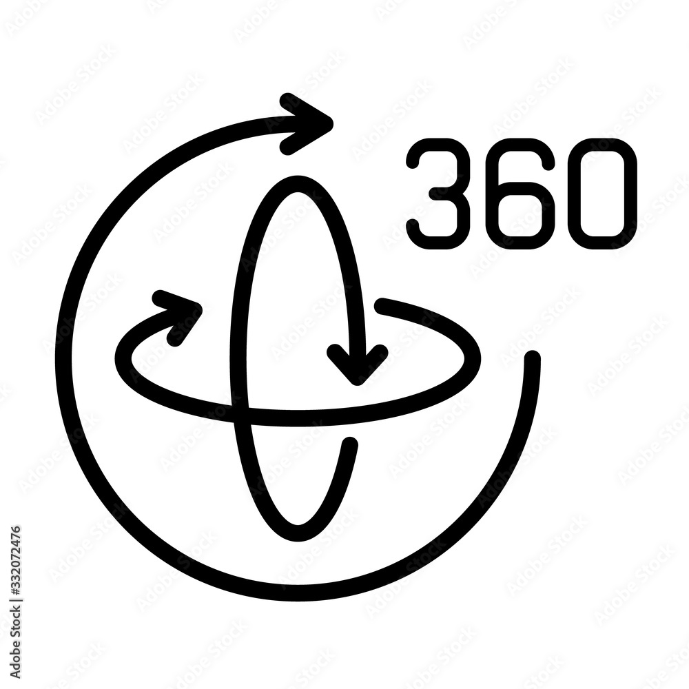 Poster augmented reality 360 rotation outline vector icon isolated on white background. ar and virtual real