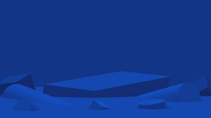 3d blue scene modern minimal design in studio background. Abstract 3d geometric shape object illustration render. Display for fashion and technology product.
