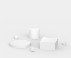 3d white gray  podium minimal studio background. Abstract 3d geometric shape object illustration render. Display for cosmetics and beauty fashion product.