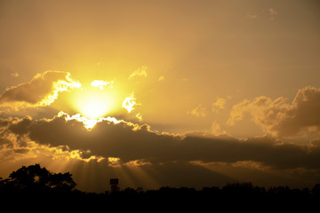 Yellow sky background image at sunrise or sunset
