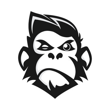 evil gorilla head mascot vector illustration with black and white style