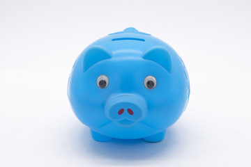 Blue piggy bank or money box isolated on a white background