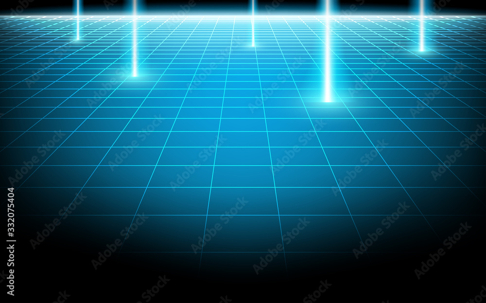 Aufkleber vector perspective 3d mesh plane with grid line on dark background. pillar light thought surface spr