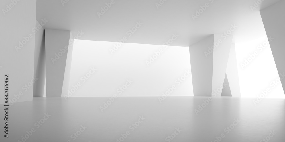 Poster abstract of concrete space with sun light cast the shadow on the wall ,geometric structure, museum s