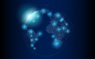 Vector world map illustration with glowing points