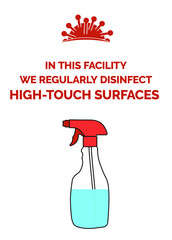 Coronavirus poster with the text: In this facility we regularly disinfect high-touch surfaces