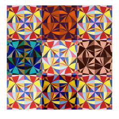 Pattern with abstract geometric ornament. Multicolor hand drawing. triangles squares geometric shapes. Print textile