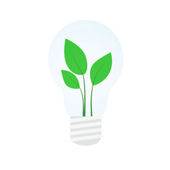 Save energy. Illustration of light bulb with green seedling inside on white background