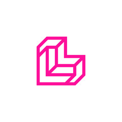 Abstract vector linear logo, letter L, linear cube shape, thick stroke, negative space, square heart.