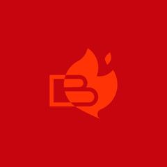 Abstract vector flame logo, barbecue grill, letter B in negative fire space, simple logotype sign