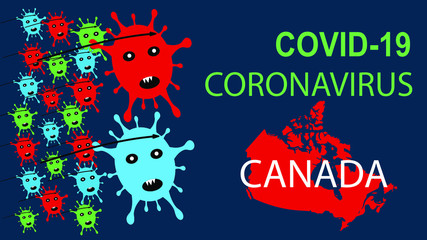 Creative concept of coronavirus attack and COVID-19 infection in Canada. Vector illustration