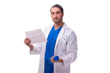 Young male doctor isolated on white
