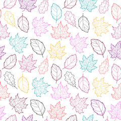 Doodle leaves seamless pattern, vector hand-drawn leaf wallpaper, nature botanic abstract background, EPS 8