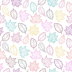 Foto op Plexiglas anti-reflex Doodle leaves seamless pattern, vector hand-drawn leaf wallpaper, nature botanic abstract background, EPS 8 © julijuliart