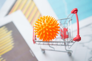 Impact of coronavirus COVID-19 on the global economy, Coronavirus in a shopping trolley. Financial crisis 2020.