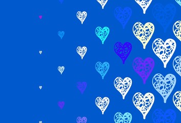 Light Blue, Yellow vector template with doodle hearts.
