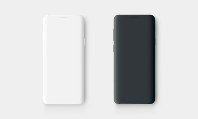 Clay mobile phones, white and black mockup isolated on white background. Vector illustration