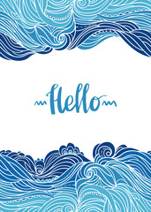 Elegant vertical waves border. Wavy striped pattern. Hand-drwn frame in doodle style. Template for card, invitation or poster. EPS 8.