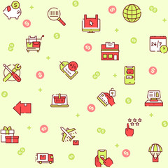 Online shopping icons set on white background