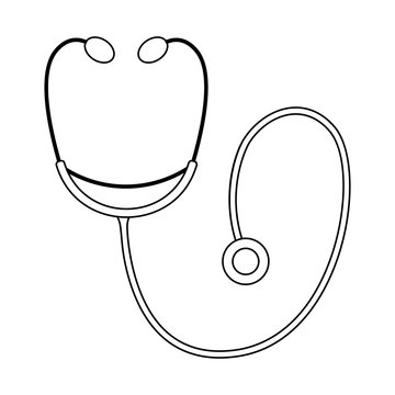 Vector flat stethoscope icon outline. Medical equipment line art picture isolated on white background. Healthcare, research and laboratory concept. Health check or treatment clip art.