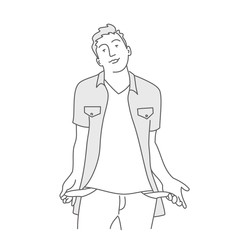 Line drawing vector illustration of businessman without money. Bankrupt concept.