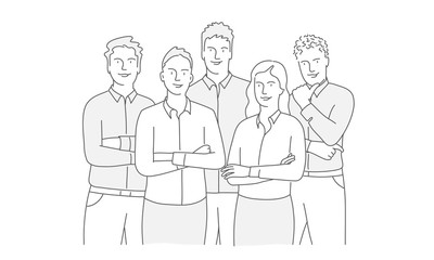 Business People with arms crossed. Business concept. Hand drawn vector illustration.