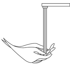 Contour illustration of washing hands under water tap