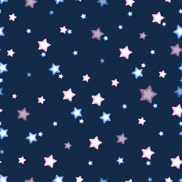 Star background. Vector blue abstract template. Cosmic illustration. Bright stars on a dark background for children's textiles, background image. Seamless pattern.