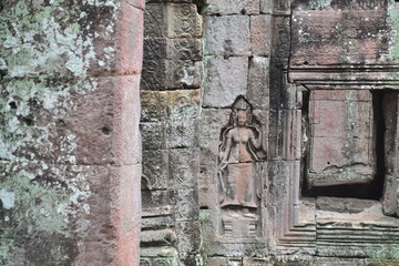Art on the walls in Angkor Wat, Cambodia